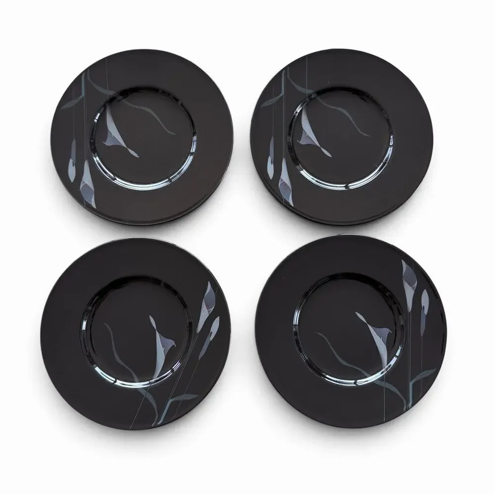 Mikasa Galleria OPUS BLACK FK701 Bread Plates Calla Lily 6.7 In set of 4 Japan